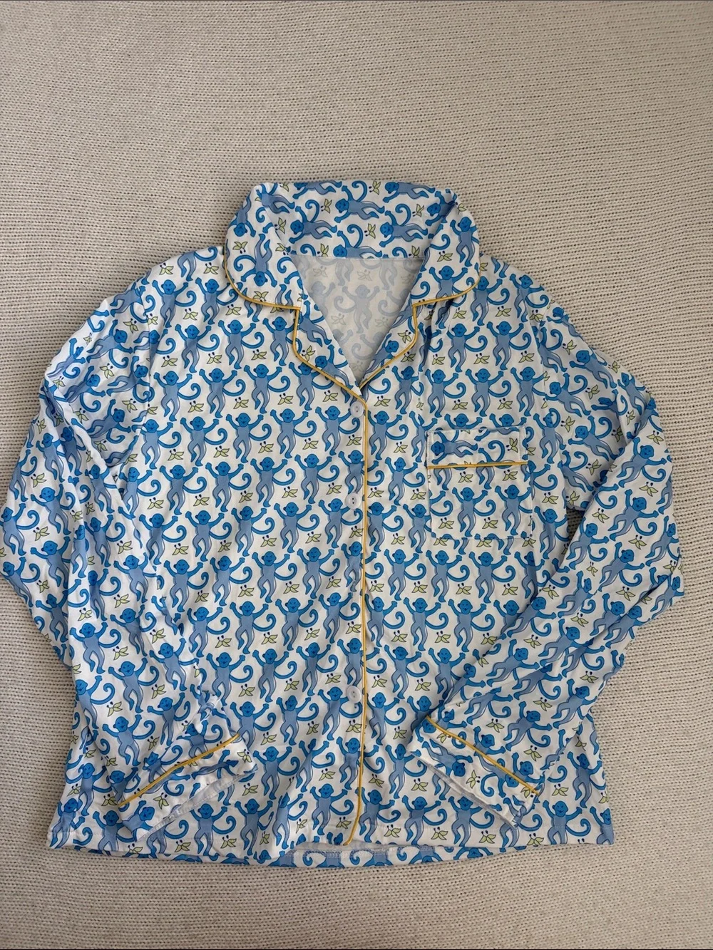 Monkey Long Sleeve Pajama Set Blue/Yellow Size Small